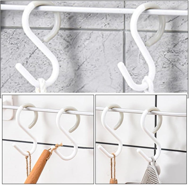 White Plastic S Hooks 12pcs Multi Purpose Kitchen Bathroom Cabinet Storage Organizer - Image 3